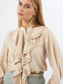 Блузкас отлетными рюшами OD-914-1 бежевый - Tantino фото 15