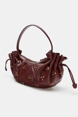 BOLSO HOMBRO TACHAS FRUNCIDO / Rojo Burdeos