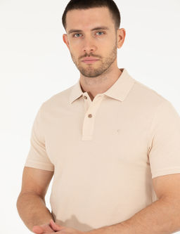 Bej Slim Fit Polo Yaka Basic Ti__rt