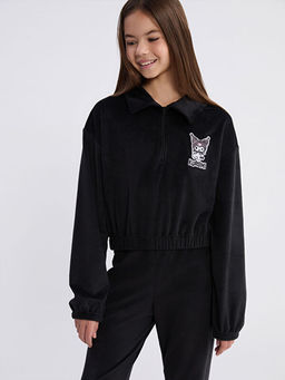 Polo Yaka Kuromi Nak??l? K?z ?ocuk Sweatshirt ve Tayt