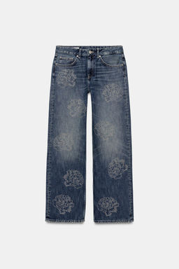 BARREL TRF FLORAL HIGH-WAIST JEANS - Zara фото 5