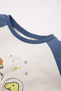 Пижамный комплект из чесаного хлопка с длинными рукавами и принтом для маленьких мальчиков - Defacto фото 3