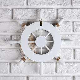 Декор настенный, панно «Штурвал с сеткой», бело-синий, 32×32×2 см