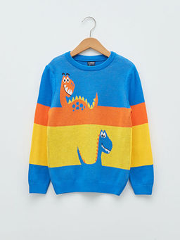 Bisiklet Yaka Desenli Uzun Kollu Erkek ?ocuk ?nce Triko Kazak