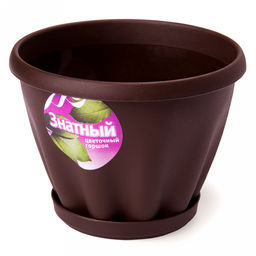 Горшок для цветов пластмассовый "Знатный" 0,45л, д11см, h8см, с поддоном, шоколадный (Россия)