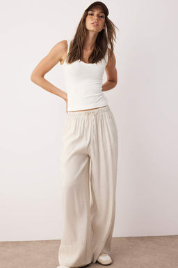 Tas Keten Icerikli Wide Leg/Genis Paca Beli Lastikli Pantolon TWOSS25PL00124 - Trendyolmilla фото 5