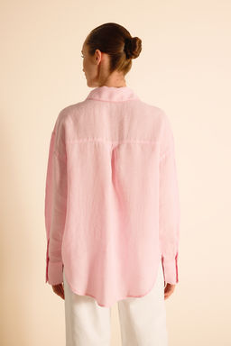 Pembe %100 Keten Nak?s Detayl? Gomlek TWOSS26GO00047