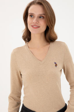 Женский базовый свитер песочного меланжа - U.s. polo assn фото 2