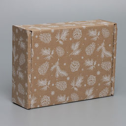 Цена за 2 шт. Коробка новогодняя складная «Шишки», бурый, 27×21×9 см, Новый год