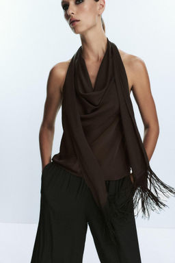 SATIN TOP WITH FRINGING - Zara фото 2