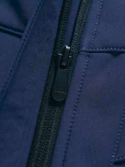 Ветровка женская софтшелл виндстоппер с капюшоном спортивная темно-синего цвета 9616_1TS