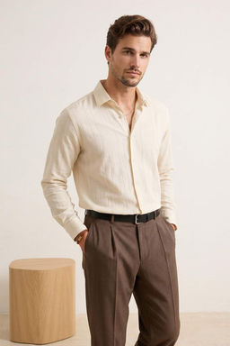 Ekru Regular Erkek Gomlek TMNSS26GO00012 - Trendyolmilla фото 2