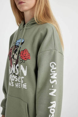 Плотный свитшот оверсайз с капюшоном Cool Guns N Roses - Defacto фото 5
