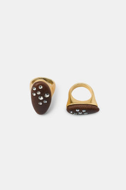 PACK OF 2 OVAL WOOD-EFFECT GLITTER RINGS - Zara фото 5