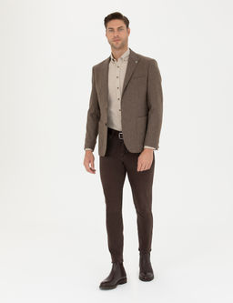 Kahverengi Y_n Kar___ml_ Slim Fit Ceket