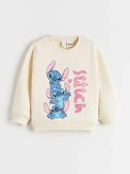 Bisiklet Yaka Stitch Bask?l? K?z ?ocuk Kal?n Sweatshirt