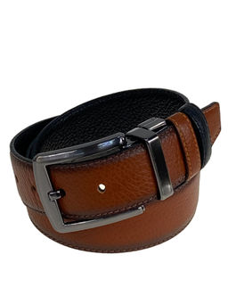 Мужской ремень из натуральной кожи с прострочкой, двусторонний, цвет черный/коричневый