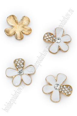 Кабошон флоризель металл "Цветочек" (4 шт) SF-7242, белый