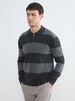 Polo Yaka Y?n Kar???ml? Erkek Triko Kazak