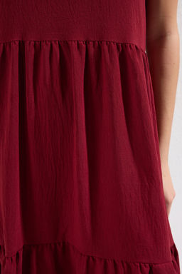 Bordo Shift/Duz Kesim Dik Yaka Midi Dokuma Elbise TWOSS20EL1864