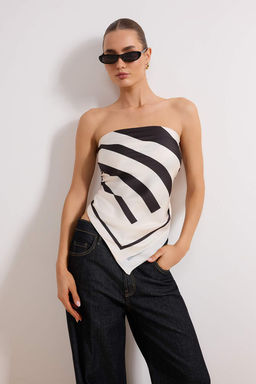 Siyah Cizgili Farkl? Kullan?ma Uygun Saten Sal Bluz TWOSS26BZ00332