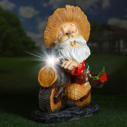 Садовая фигура - фонарь «Лесовик на велосипеде с фонарём» из полистоуна, 50 см, МИКС