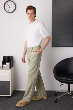 Ac?k Haki Keten Gorunumlu Erkek Pantolon TMNAW26PL00003