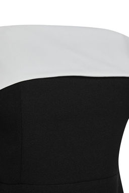 Trendyolmilla Siyah-Beyaz A-Kesim Carmen Yaka Dokuma Dugun/Nikah S?k Mini Abiye Elbise TPRSS25EL00085  фото 4