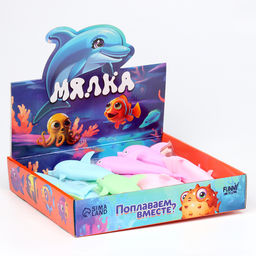 Цена за 12 шт. Антистресс сквиш мялка «Дельфин», с песком, тянучка, в шоубоксе