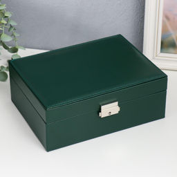 Шкатулка кожзам для украшений Тёмно-зелёная матовая 9х23х17 см