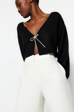 Siyah Super Crop Basic Fiyonklu Triko H?rka TWOAW24HI00315