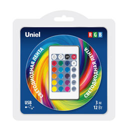 ULS-U12 3M/RGB/1.5M/USB/RC IP20 RUA02C24 Гибкая светодиодная лента на самоклеящейся основе, 3м. RGB. Пульт ДУ (в/к). TM Uniel