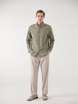 Regular Fit Uzun Kollu Keten Kar???ml? Erkek G?mlek