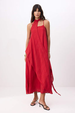 K?rm?z? C?kar?labilir Sal Detayl? Dokuma Elbise TWOSS26EL00662