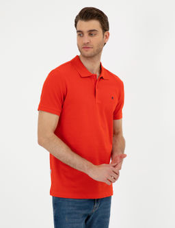 K_rm_z_ Slim Fit %100 Pamuk Polo Yaka Basic Ti__rt