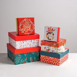Коробки подарочные новогодние набор 6 в1 Happy new year, 10×10×6 - 20×20×11 см