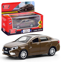 Машина металл LADA vesta 11,5 см, двери, коричневый, кор.