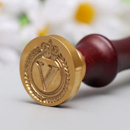 Печать для сургуча с деревянной ручкой «Корона с буквой V», 9×2.5×2.5 см