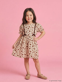 Bisiklet Yaka Kelebek Bask?l? K?z ?ocuk Elbise