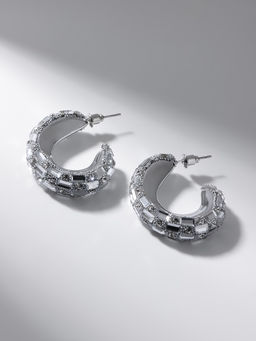 Серьги со стразами QF Блеск прямоугольники, 3.5?3?1 см, белый в серебре