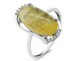 Кольцо из серебра рутиловый кварц золотой, Нежность