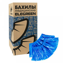 Бахилы "Strong" 39х14см, медицинские, одноразовые, двойная резинка, двухслойные, повышенной прочности, 10мкм, пленка ПНД, синий, в упаковке 300шт, "Elegreen", ТУ 32.50.50.50-001-33186646-217 (Россия) Цена за 1 шт 4,8руб