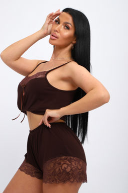 Пижама женская из топа и шорт из вискозы Николь шоколад