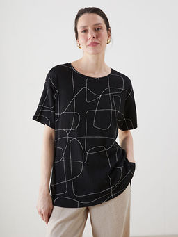 Bisiklet Yaka Desenli Kad?n Ti??rt