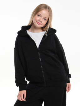 Толстовка зипка оверсайз с капюшоном на молнии 22-5610 черный