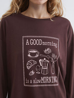 Bisiklet Yaka Bask?l? Kad?n Pijama Tak?m?