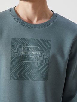 Bisiklet Yaka Bask?l? Erkek Kal?n Sweatshirt