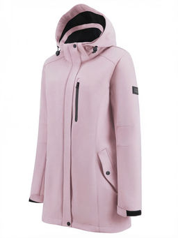 Парка женская софтшелл виндстоппер удлинённая с капюшоном розового цвета 9618_1R