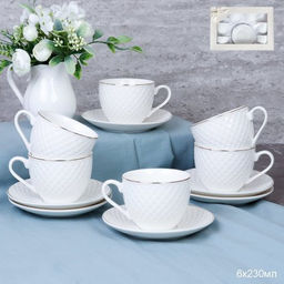 Чайный набор 12 предметов 250 мл / TC69M-12G 230 /уп 8/ Плетёнка костяной фарфор