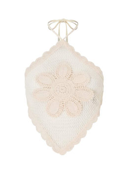 Bej Orme Cicek Aplikeli Boyundan Baglamal? Plaj Crop Bluz TBESS26BZ00012